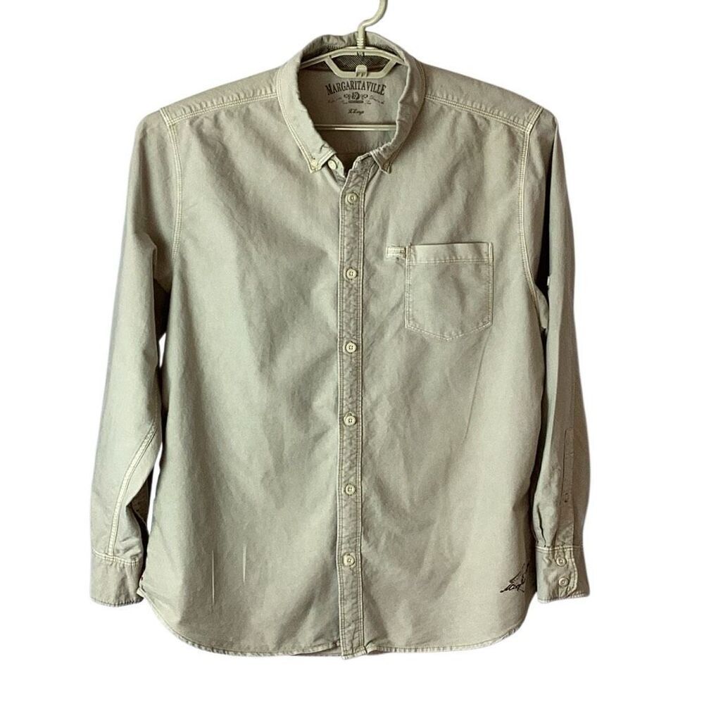 Jimmy Buffett Margaritaville Khaki Long Sleeve LS Button Up Shirt Men’s XL